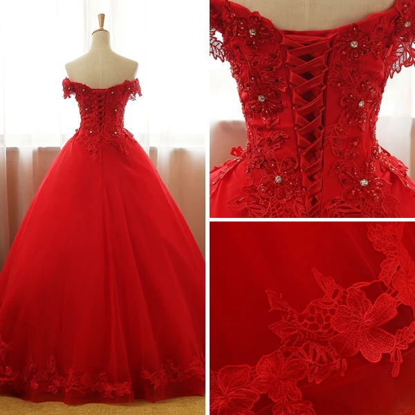 Schöne Rot Ballkleider 2017 Ballkleid Bandeau V-Ausschnitt Kurze Ärmel Applikationen Spitze Strass Perlenstickerei Pailletten Lange Rüschen Rückenfreies