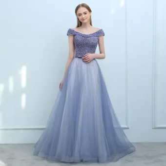 Luxe Océan Bleu Violet Robe De Soirée 2018 Princesse De L Épaule Mancherons Paillettes Perlage Noeud Ceinture Tribunal Train Volants Dos Nu Robe De Ceremonie