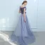 Luxe Océan Bleu Violet Robe De Soirée 2018 Princesse De l'épaule Mancherons Paillettes Perlage Noeud Ceinture Tribunal Train Volants Dos Nu Robe De Ceremonie