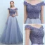 Luxe Océan Bleu Violet Robe De Soirée 2018 Princesse De l'épaule Mancherons Paillettes Perlage Noeud Ceinture Tribunal Train Volants Dos Nu Robe De Ceremonie