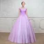 Chic / Beautiful Lilac Prom Dresses 2018 Ball Gown See-through Square Neckline Cap Sleeves Beading Rhinestone Floor-Length / Long Ruffle Backless Formal Dresses