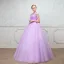 Chic / Beautiful Lilac Prom Dresses 2018 Ball Gown See-through Square Neckline Cap Sleeves Beading Rhinestone Floor-Length / Long Ruffle Backless Formal Dresses
