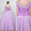 Chic / Beautiful Lilac Prom Dresses 2018 Ball Gown See-through Square Neckline Cap Sleeves Beading Rhinestone Floor-Length / Long Ruffle Backless Formal Dresses