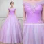 Chic / Beautiful Lilac Prom Dresses 2018 Ball Gown See-through Square Neckline Cap Sleeves Beading Rhinestone Floor-Length / Long Ruffle Backless Formal Dresses