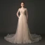Luxury / Gorgeous Champagne Spotted Evening Dresses  2018 A-Line / Princess V-Neck See-through Long Sleeve Beading Cathedral Train Ruffle Backless Formal Dresses