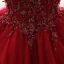 Chic / Belle Bordeaux Robe De Bal 2017 Robe Boule V-Cou 3/4 Manches Perlage Appliques Longue Volants Dos Nu Robe De Ceremonie