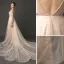 Luxury / Gorgeous Champagne Spotted Evening Dresses  2018 A-Line / Princess V-Neck See-through Long Sleeve Beading Cathedral Train Ruffle Backless Formal Dresses