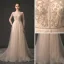 Luxury / Gorgeous Champagne Spotted Evening Dresses  2018 A-Line / Princess V-Neck See-through Long Sleeve Beading Cathedral Train Ruffle Backless Formal Dresses