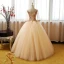 Chic / Beautiful Champagne Prom Dresses 2017 Ball Gown V-Neck 3/4 Sleeve Sequins Beading Floor-Length / Long Ruffle Backless Formal Dresses