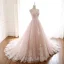 Modern / Fashion Blushing Pink Summer Beach Wedding Dresses 2018 A-Line / Princess Spaghetti Straps Sleeveless Backless Appliques Lace Beading Crystal Sash Ruffle Chapel Train