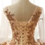 Chic / Beautiful Champagne Prom Dresses 2017 Ball Gown V-Neck 3/4 Sleeve Sequins Beading Floor-Length / Long Ruffle Backless Formal Dresses