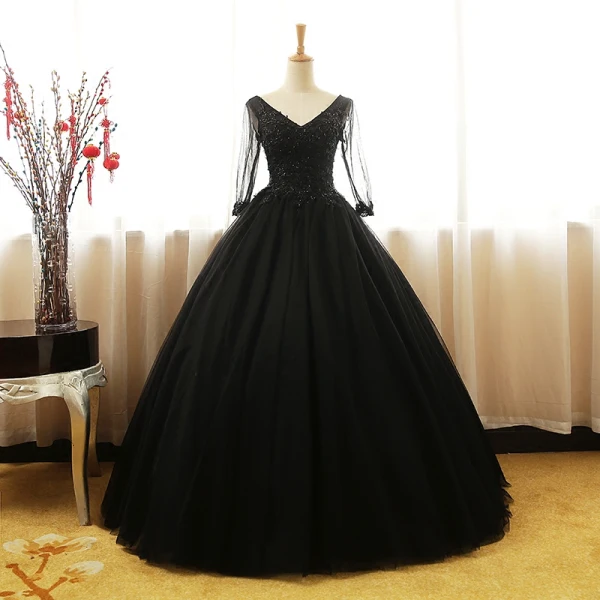 Chic / Beautiful Champagne Prom Dresses 2017 Ball Gown V-Neck 3/4 Sleeve Sequins Beading Floor-Length / Long Ruffle Backless Formal Dresses