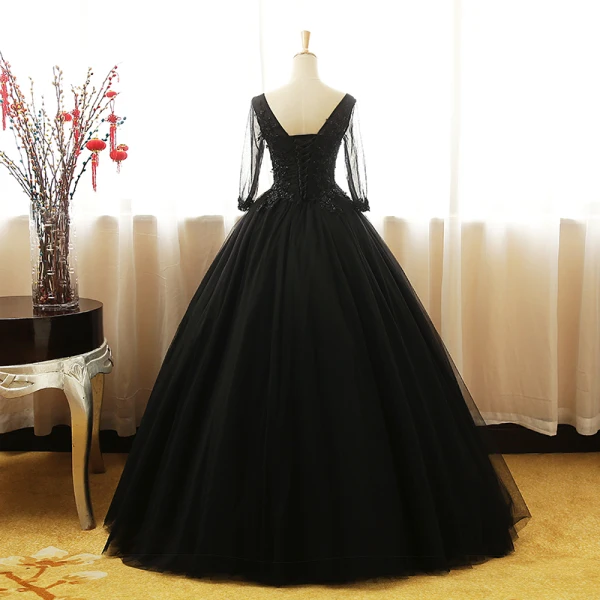 Chic / Beautiful Champagne Prom Dresses 2017 Ball Gown V-Neck 3/4 Sleeve Sequins Beading Floor-Length / Long Ruffle Backless Formal Dresses