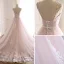 Modern / Fashion Blushing Pink Summer Beach Wedding Dresses 2018 A-Line / Princess Spaghetti Straps Sleeveless Backless Appliques Lace Beading Crystal Sash Ruffle Chapel Train