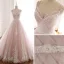 Modern / Fashion Blushing Pink Summer Beach Wedding Dresses 2018 A-Line / Princess Spaghetti Straps Sleeveless Backless Appliques Lace Beading Crystal Sash Ruffle Chapel Train