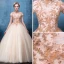 Vintage Champagne Prom Dresses 2017 Ball Gown High Neck Short Sleeve Sequins Beading Floor-Length / Long Ruffle Backless Formal Dresses