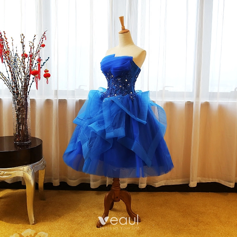 stunning royal blue dresses ZAPAKA Women Royal Blue Prom Dress with Beading A-Line Sweetheart Party Dress, Royal Blue / UK8 main image 1