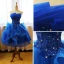 Schöne Königliches Blau Ballkleider 2017 Ballkleid Bandeau Ärmellos Applikationen Spitze Strass Pailletten Wadenlang Fallende Rüsche Rückenfreies Festliche Kleider