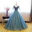 Chic / Beautiful Navy Blue Prom Dresses 2017 Ball Gown V-Neck 1/2 Sleeves Pearl Rhinestone Sequins Floor-Length / Long Ruffle Pierced Backless Formal Dresses