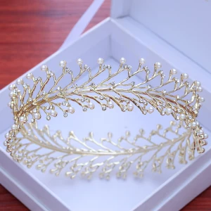 Modest Simple Gold Pierced Tiara 2018 Metal Pearl Rhinestone Wedding Accessories