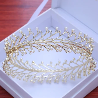 Enkel Gull Boret Tiara 2018 Metall Perle Rhinestone Bryllup Tilbehør