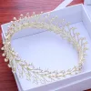 Modest / Simple Gold Pierced Tiara 2018 Metal Pearl Rhinestone Wedding Accessories
