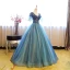 Chic / Beautiful Navy Blue Prom Dresses 2017 Ball Gown V-Neck 1/2 Sleeves Pearl Rhinestone Sequins Floor-Length / Long Ruffle Pierced Backless Formal Dresses