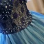 Chic / Beautiful Navy Blue Prom Dresses 2017 Ball Gown V-Neck 1/2 Sleeves Pearl Rhinestone Sequins Floor-Length / Long Ruffle Pierced Backless Formal Dresses