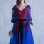 Chic / Beautiful Royal Blue Prom Dresses 2018 A-Line / Princess V-Neck 3/4 Sleeve Appliques Flower Pearl Sash Chapel Train Ruffle Backless Formal Dresses