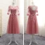 Chic / Belle Rose Bonbon Transparentes Robe Demoiselle D'honneur 2018 Princesse Encolure Dégagée 1/2 Manches Appliques En Dentelle Noeud Ceinture Volants Dos Nu Robe Pour Mariage