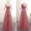 Chic / Belle Rose Bonbon Transparentes Robe Demoiselle D'honneur 2018 Princesse Encolure Dégagée 1/2 Manches Appliques En Dentelle Noeud Ceinture Volants Dos Nu Robe Pour Mariage