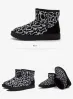 Mode Schneestiefel 2017 Schwarz Leopardenmuster Leder Ankle Boots Wildleder Freizeit Winter Flache Stiefel Damen