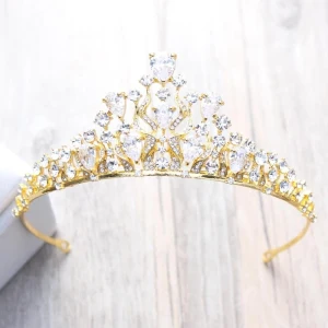 Glittrande Guld Pierced Tiara 2018 Metall Rhinestone Bröllop Tillbehör