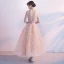 Chic / Beautiful Pearl Pink Homecoming Graduation Dresses 2017 A-Line / Princess V-Neck Sleeveless Appliques Flower Sash Ankle Length Ruffle Backless Formal Dresses