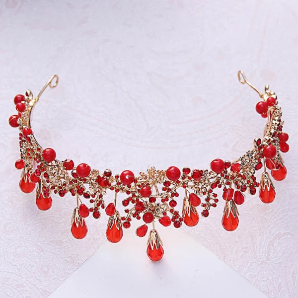 Piękne Czerwone Kryształ Perła Rhinestone Tiara 2018 Metal Ślub Akcesoria