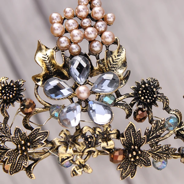 Vintage Barokk Svart Gull Tiara 2018 Metall Perle Rhinestone Tilbehør