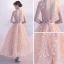 Chic / Beautiful Pearl Pink Homecoming Graduation Dresses 2017 A-Line / Princess V-Neck Sleeveless Appliques Flower Sash Ankle Length Ruffle Backless Formal Dresses