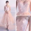 Chic / Beautiful Pearl Pink Homecoming Graduation Dresses 2017 A-Line / Princess V-Neck Sleeveless Appliques Flower Sash Ankle Length Ruffle Backless Formal Dresses
