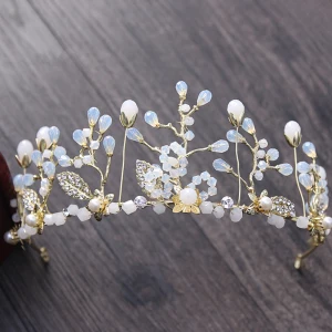 Eenvoudige Goud Tiara 2018 Metaal Kristal Kralen Rhinestone Parel Accessoires