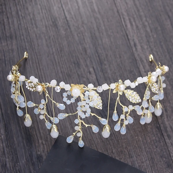 Enkel Gull Tiara 2018 Metall Krystall Beading Rhinestone Perle Tilbehør