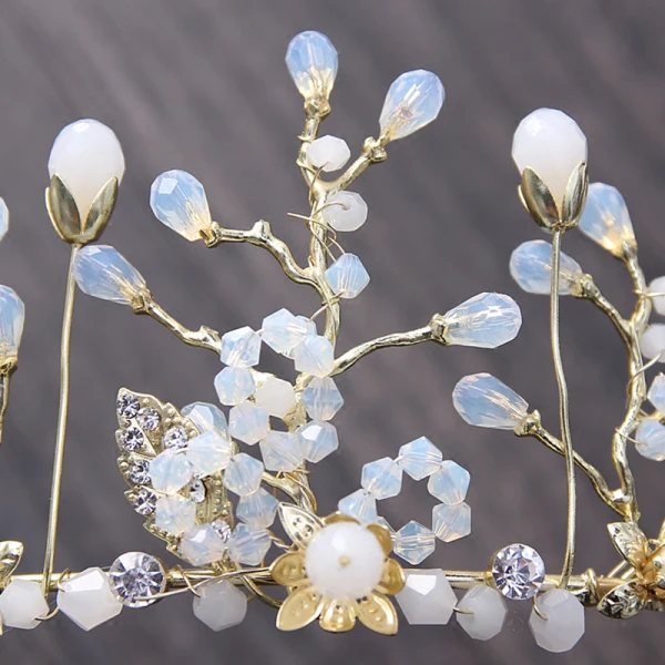 Enkel Gull Tiara 2018 Metall Krystall Beading Rhinestone Perle Tilbehør
