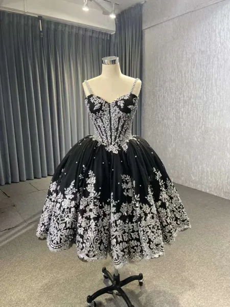 Luxury / Gorgeous Black Silver Prom Dresses 2024 Crossed Straps Lace Pearl Tulle Formal Dresses