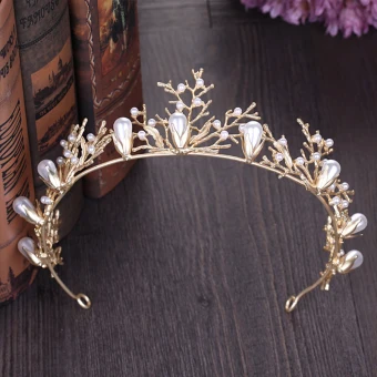 Enkel Gull Tiara 2018 Metall Perle Bryllup Tilbehør