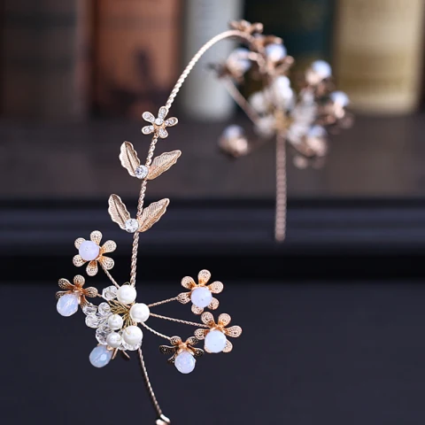 Schlicht Gold Kopfschmuck 2018 Metall Kristall Perle Strass Brautaccessoires