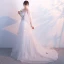 Elegante Weiß Abendkleider 2017 A Linie Rundhalsausschnitt 3/4 Ärmel Applikationen Schmetterling Blumen Perle Kapelle-Schleppe Rüschen Rückenfreies Durchbohrt Festliche Kleider