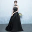 Chic / Belle Noire Robe De Soirée 2017 Princesse Cristal Perlage Col Haut Sans Manches Longue Volants Dos Nu Percé Robe De Ceremonie