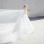 Chic / Beautiful Romantic Outdoor / Garden Wedding Dresses 2017 Rhinestone Lace Appliques Sleeveless Off-The-Shoulder Backless Cathedral Train White Ball Gown