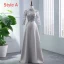 Modest / Simple Grey Pierced Bridesmaid Dresses 2018 A-Line / Princess Appliques Lace Sash Floor-Length / Long Backless Wedding Party Dresses