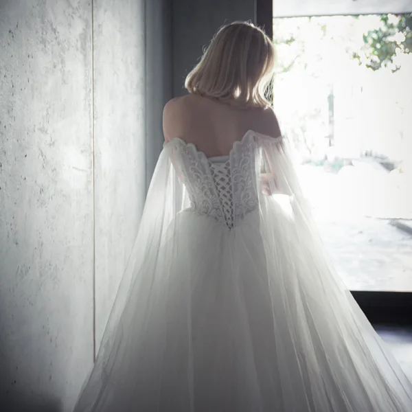 Chic / Beautiful Romantic Outdoor / Garden Wedding Dresses 2017 Rhinestone Lace Appliques Sleeveless Off-The-Shoulder Backless Cathedral Train White Ball Gown
