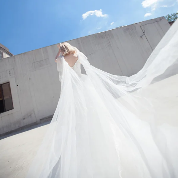 Chic / Beautiful Romantic Outdoor / Garden Wedding Dresses 2017 Rhinestone Lace Appliques Sleeveless Off-The-Shoulder Backless Cathedral Train White Ball Gown